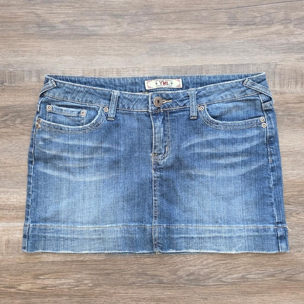 YMI Premium Jeans Vintage Y2K Denim Mini Skirt Low Rise Medium Wash Blue M L